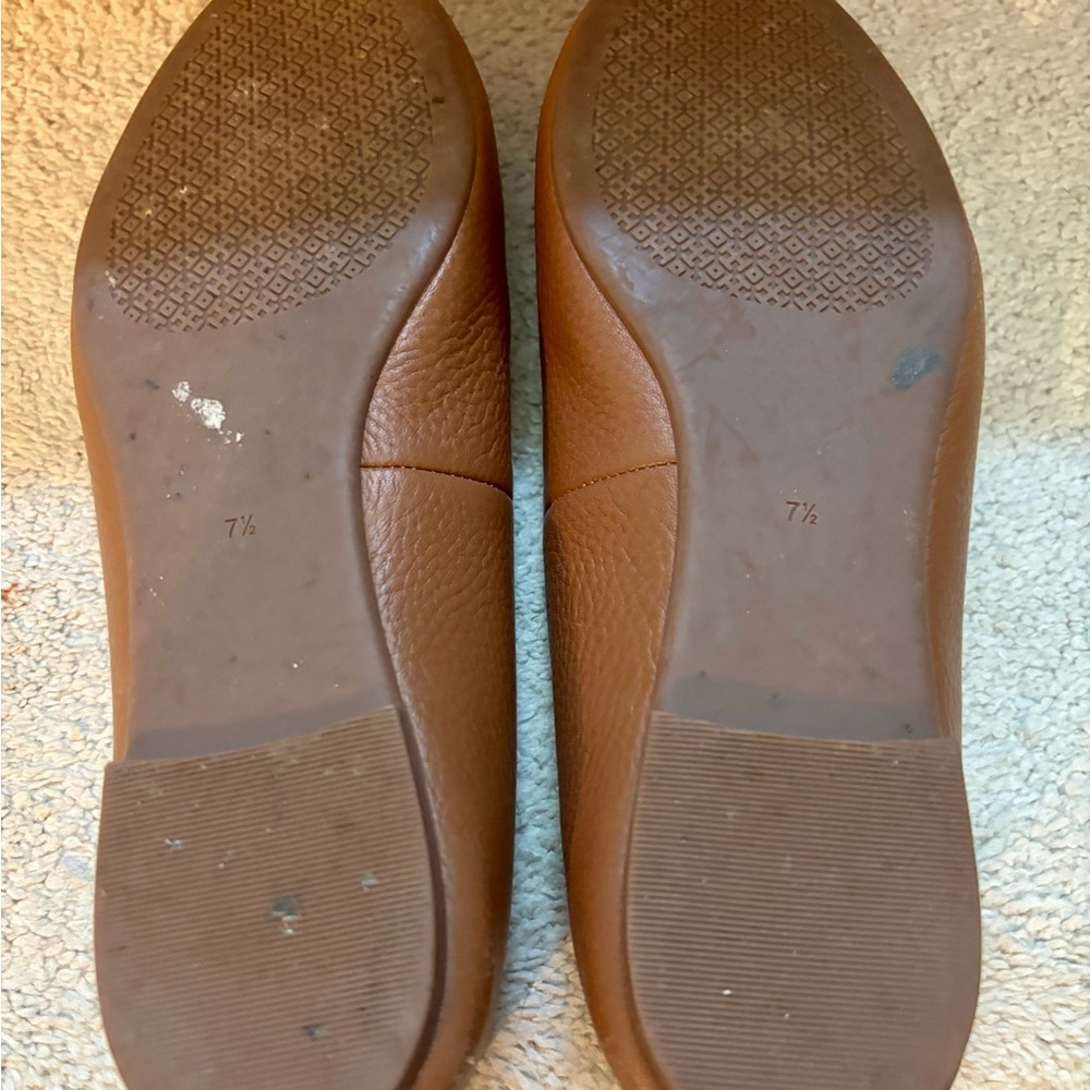 Tory Burch Cognac Leather Logo Round-Toe Flats - Picture 5 of 7